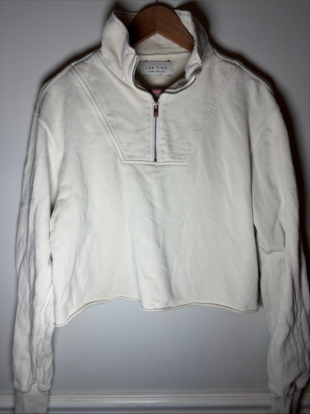 Les Tien Haley Crop Half-Zip Pullover Sweatshirt 100% Cotton USA Made